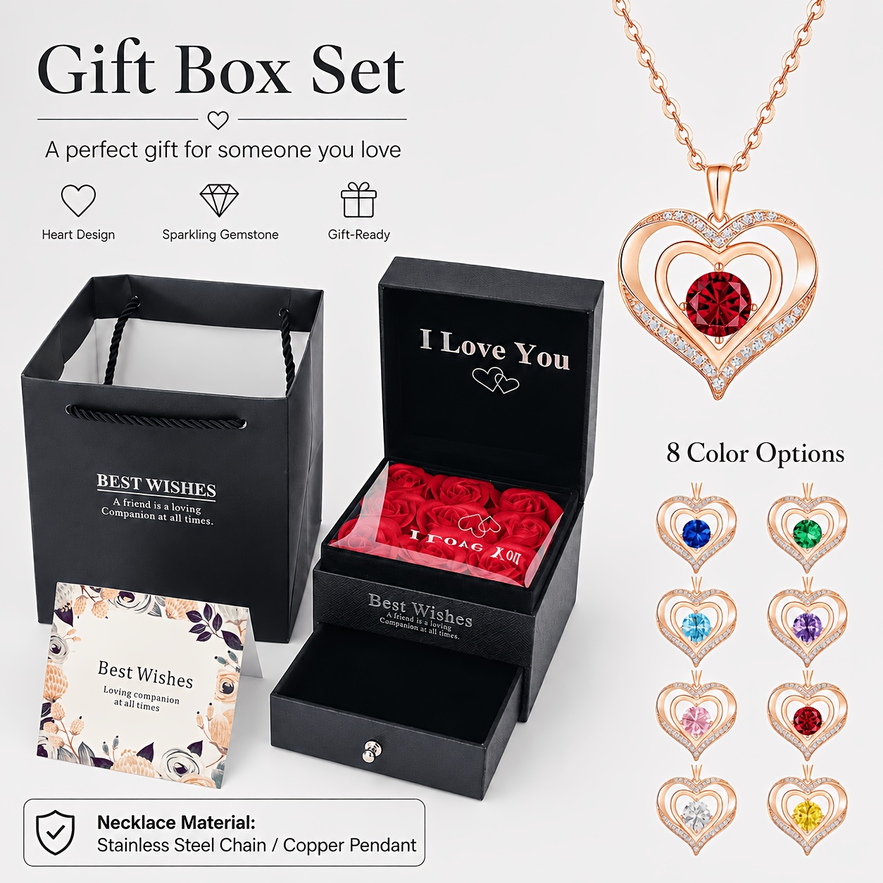 Hollow Heart Round Birthstone Synthetic Zirconia Necklace